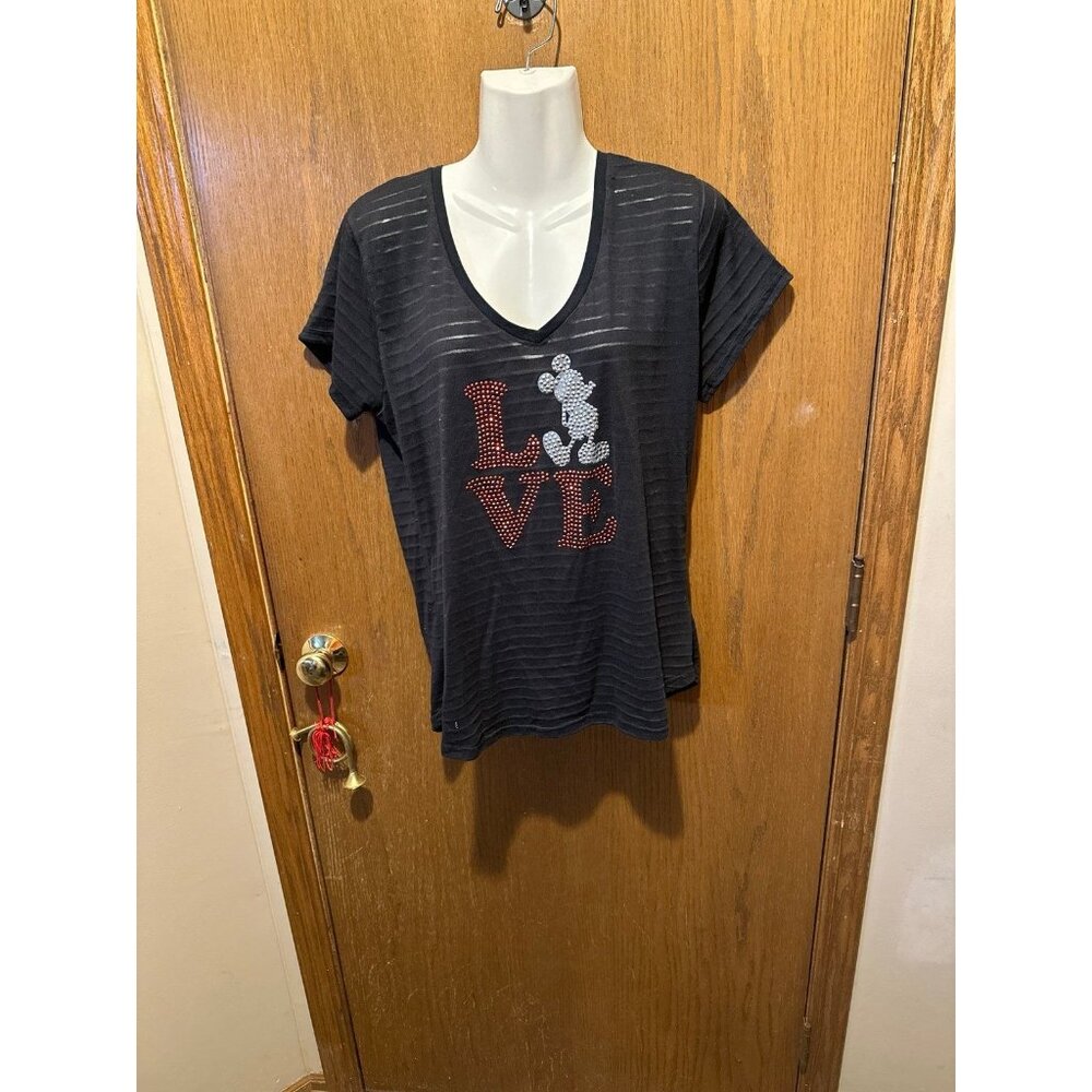 XL black Mickey Mouse love Disney store t shirt stripes plus size